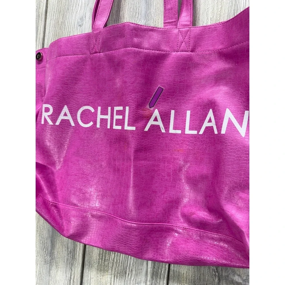 Rachel Allan Pink Croc Embossed Tote Bag L Faux Leather Logo Carryall Fuchsia